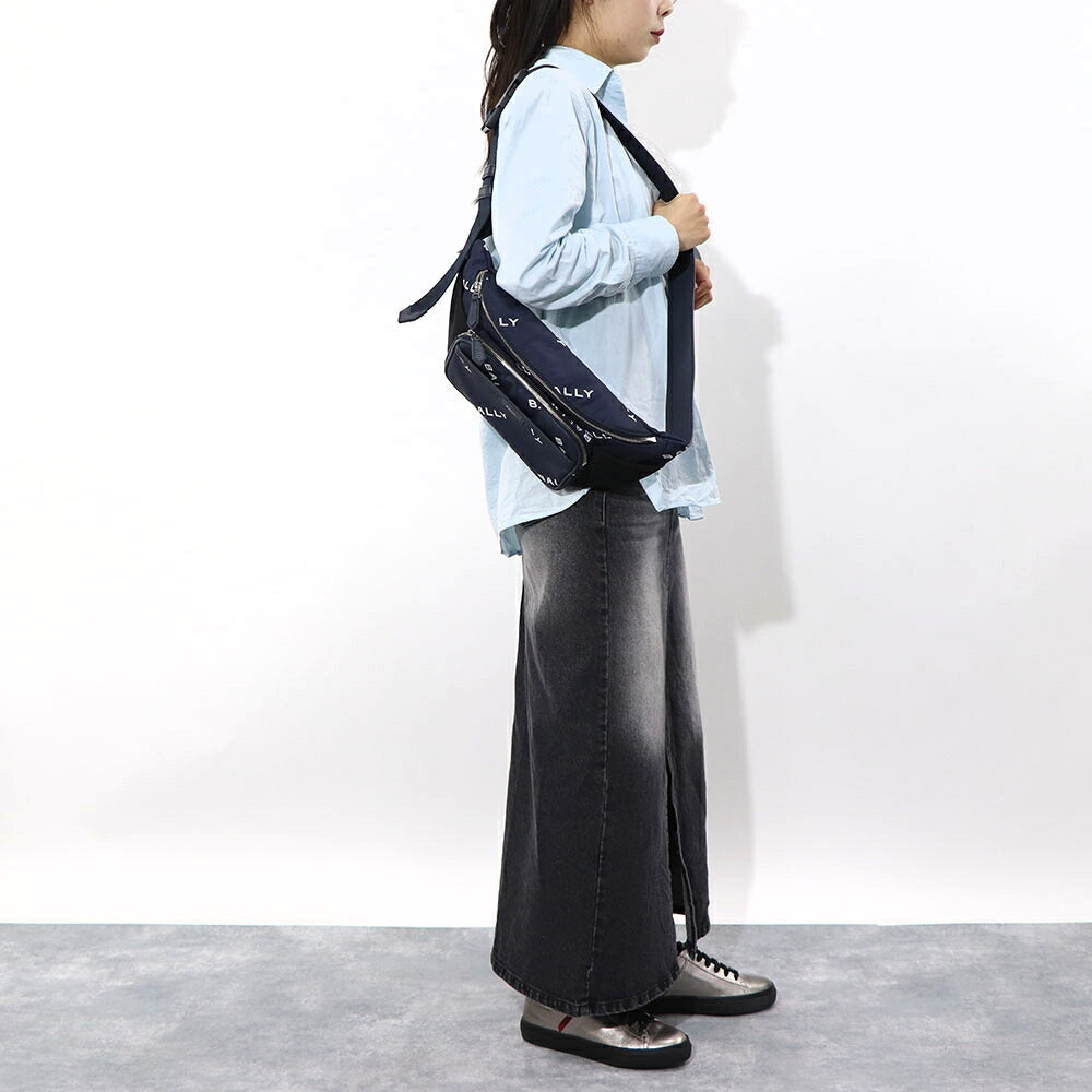 バリー BALLY バッグ ボディバッグ ユニセックス CODE BELT BAG ネイビー ブラック ナイロン レザー メンズ レディース ロゴプリント 総柄 MAS01W