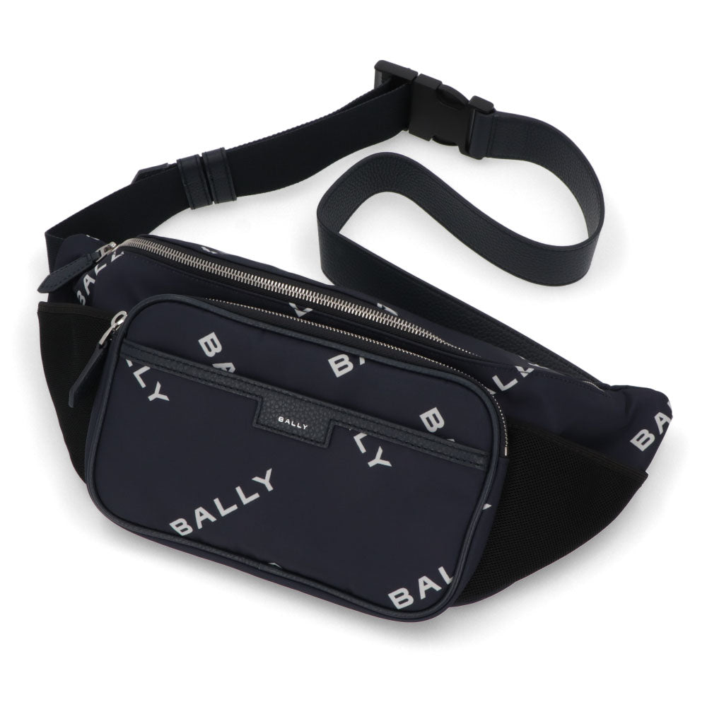 バリー BALLY バッグ ボディバッグ ユニセックス CODE BELT BAG ネイビー ブラック ナイロン レザー メンズ レディース ロゴプリント 総柄 MAS01W