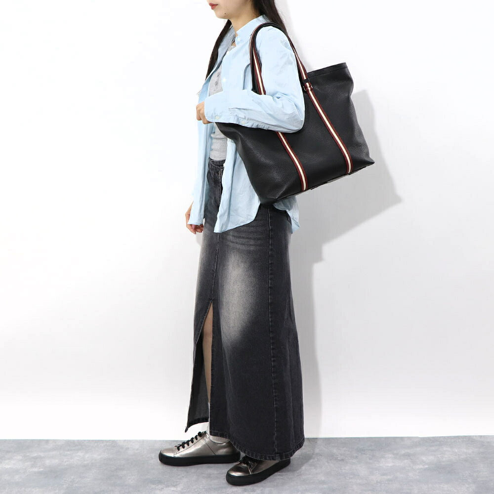 バリー BALLY バッグ トートバッグ ユニセックス CODE TOTE M ブラック レザー メンズ レディース ロゴ シルバー金具 シンプル 大容量 MAE02W