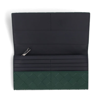 ボッテガ ヴェネタ BOTTEGA VENETA 財布 長財布 ユニセックス グリーン カーフスキン コインパース付きイントレチャート ロングウォレット シルバー金具 749438 VCPQ6