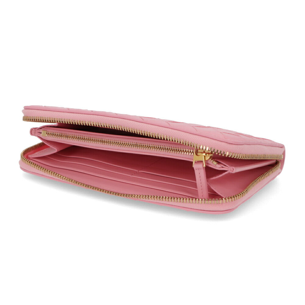 ボッテガ ヴェネタ BOTTEGA VENETA 財布 長財布 レディース イントレチャート ジップアラウンドウォレット ピンク ラムスキン コインパース付きイントレチャート ロングウォレット ゴールド金具 ラウンドジップ 742332 VCPP2