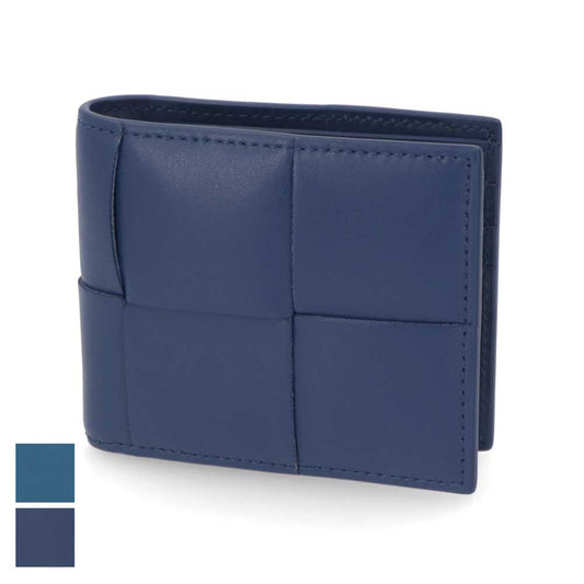 ボッテガ ヴェネタ BOTTEGA VENETA 財布 二つ折り財布 メンズ Cassette Bi Fold Wallet ネイビー ブルー カーフスキン マキシイントレチャート ロゴ シンプル 小銭入れなし 743004 VBWD2