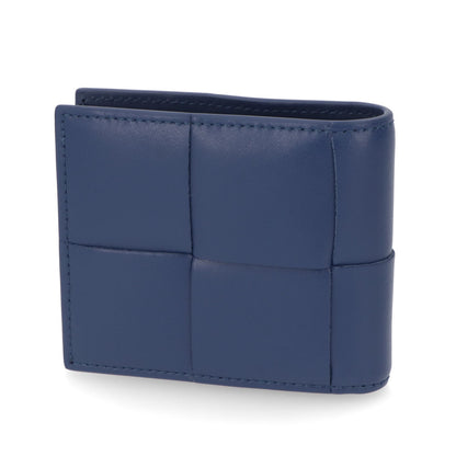 ボッテガ ヴェネタ BOTTEGA VENETA 財布 二つ折り財布 メンズ Cassette Bi Fold Wallet ネイビー ブルー カーフスキン マキシイントレチャート ロゴ シンプル 小銭入れなし 743004 VBWD2