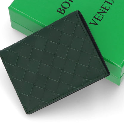 ボッテガ ヴェネタ BOTTEGA VENETA 財布 二つ折り財布 メンズ グリーン レザー イントレチャート ミニ財布 バイカラー ロゴ 小銭入れなし 742143 VCPQ6