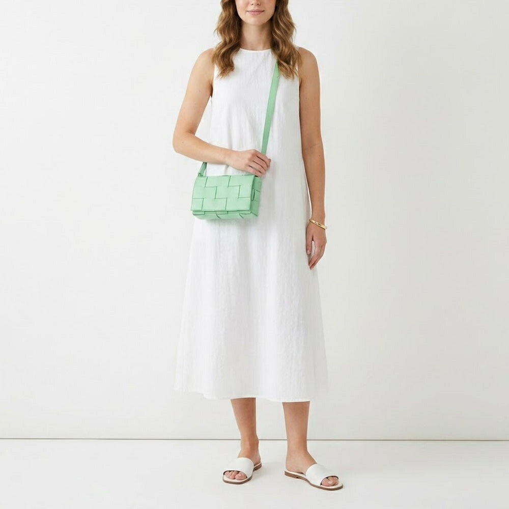 BOTTEGA VENETA ショルダーバッグ グレー ライトグリーン マキシイントレチャート カセット 730848 VMAY1