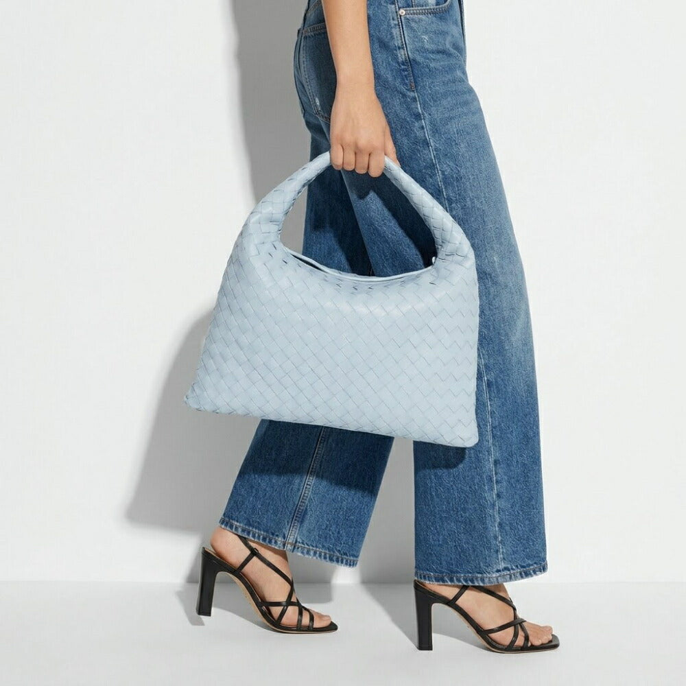BOTTEGA VENETA ハンドバッグ ライトブルー カーキ カーフレザー マキシイントレチャート 763966 V3IV1