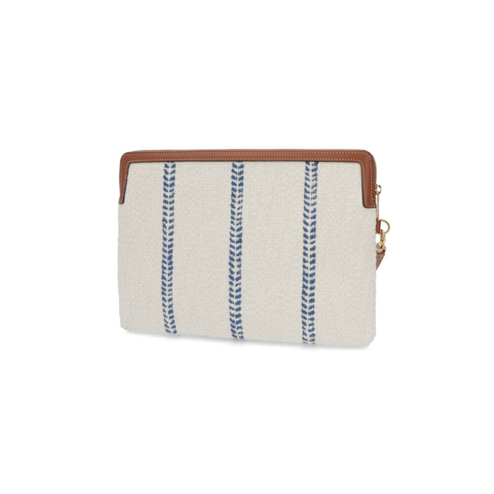 CELINE クラッチバッグ ホワイト×ブルー ロゴ ストライプ ポーチ 10J50 2FAE
