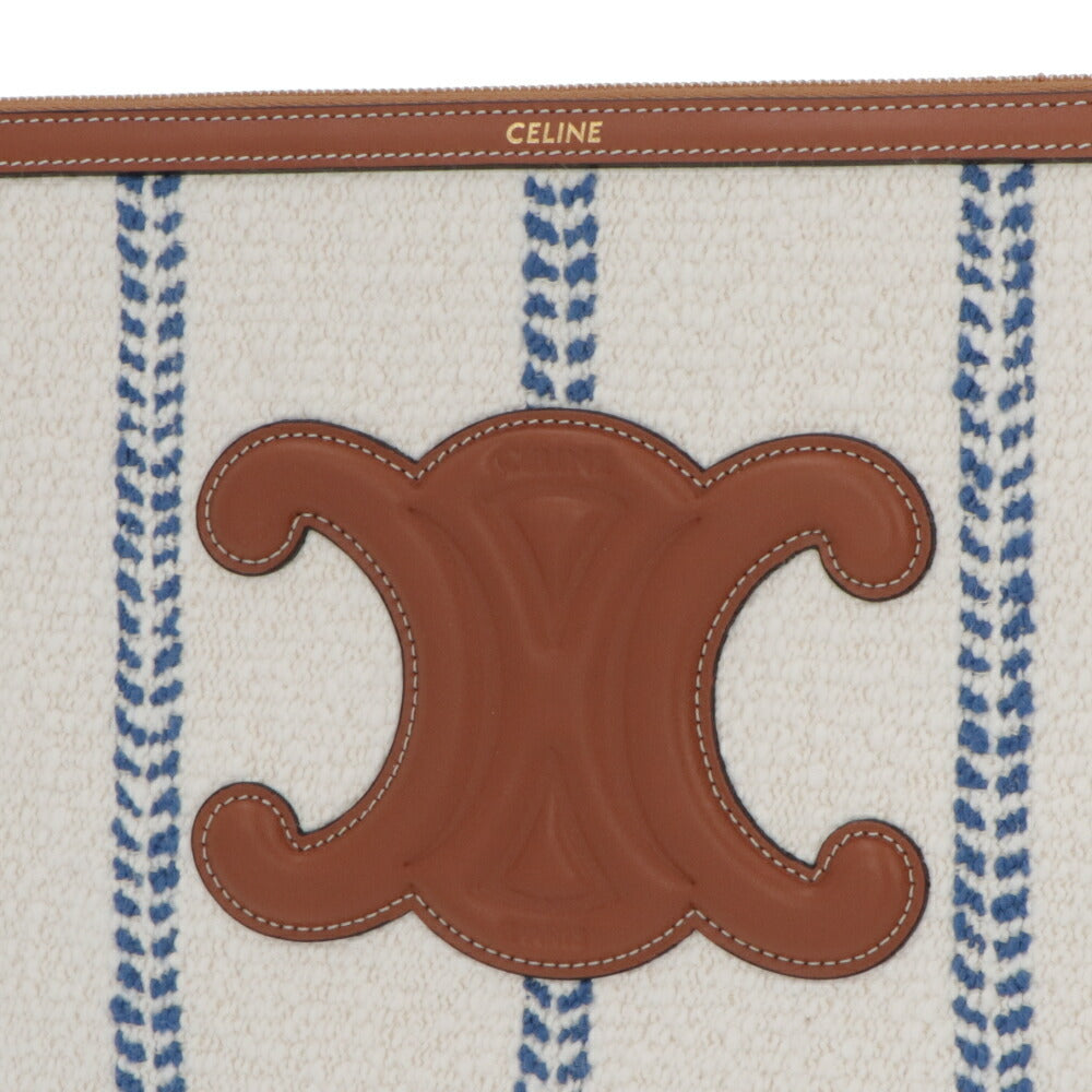 CELINE クラッチバッグ ホワイト×ブルー ロゴ ストライプ ポーチ 10J50 2FAE