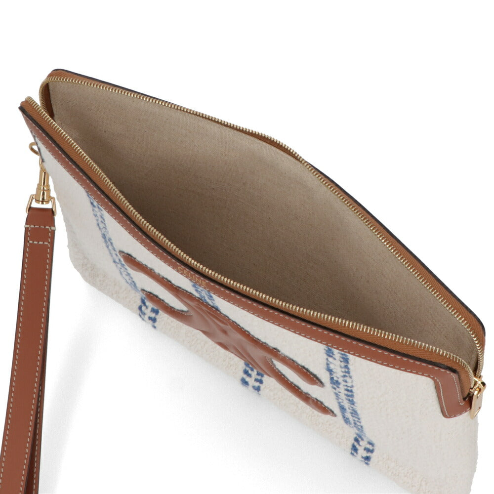 CELINE クラッチバッグ ホワイト×ブルー ロゴ ストライプ ポーチ 10J50 2FAE