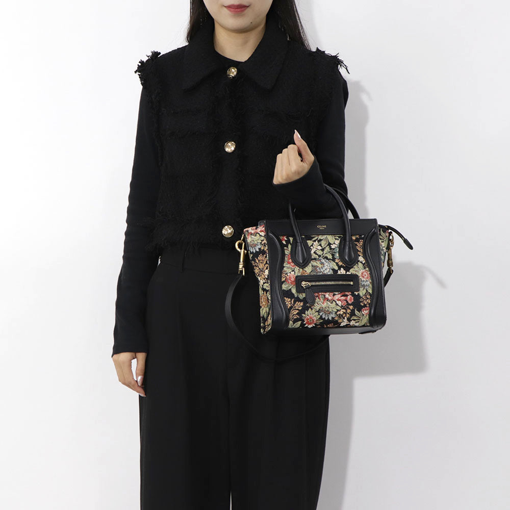 CELINE ラゲージ ナノ ハンドバッグ ブラック 花柄