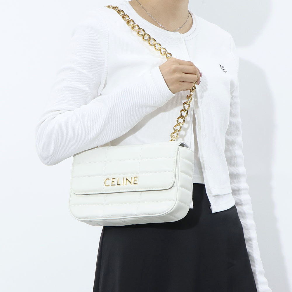 CELINE チェーンショルダーバッグ レザー ロゴ