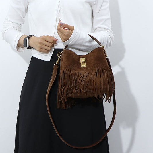 セリーヌ CELINE バッグ ショルダーバッグ レディース ティーンバケット ブラウン カーフスキン ラムスキン フリンジ ハンドバッグ 2Way ゴールド金具 11415 3EZV