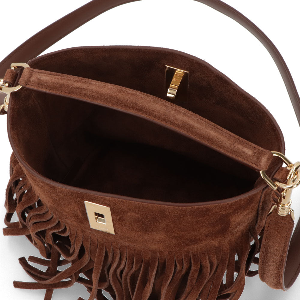 セリーヌ CELINE バッグ ショルダーバッグ レディース ティーンバケット ブラウン カーフスキン ラムスキン フリンジ ハンドバッグ 2Way ゴールド金具 11415 3EZV