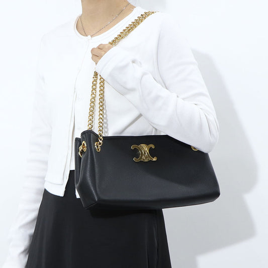 セリーヌ CELINE バッグ ショルダーバッグ レディース ニュースペーパー チェーン ブラック カーフスキン ラムスキン ロゴ トリオンフ ゴールド金具 チェーンショルダー 11425 3FDU