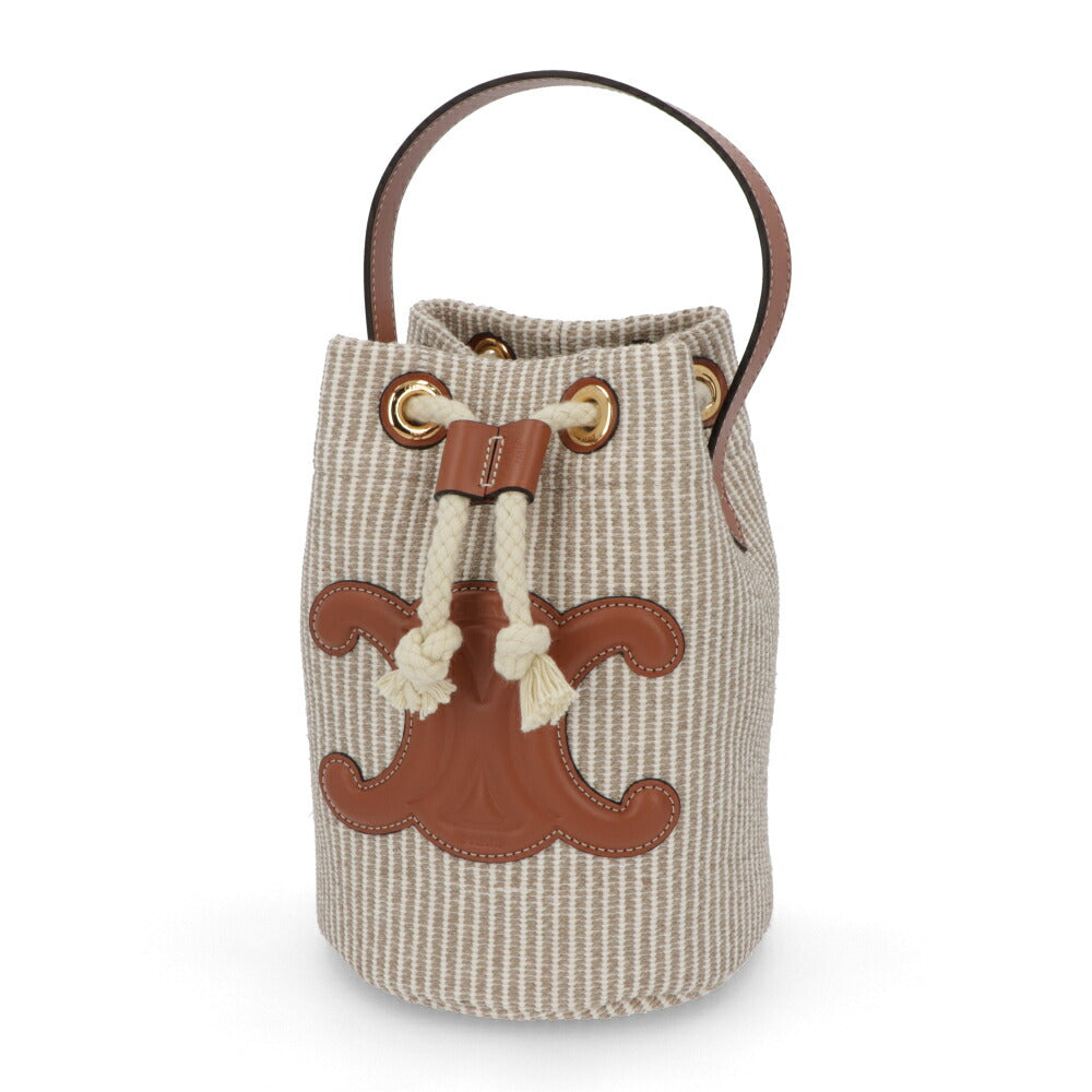 セリーヌ CELINE バッグ ハンドバッグ レディース TEEN DRAWSTRING ティーン ドローストリング ベージュ コットン ポリエステル レーヨン Triomphe トリオンフ バケットバッグ ストライプ 鞄 Beige 19653 2FEA