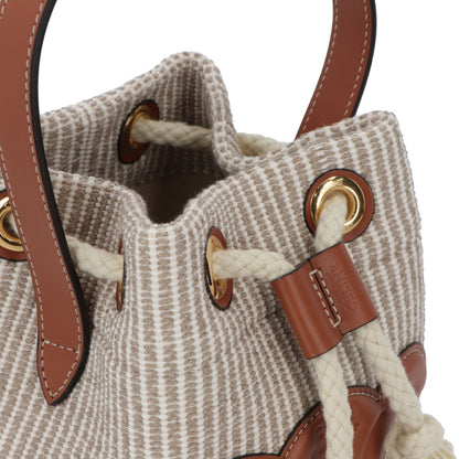 セリーヌ CELINE バッグ ハンドバッグ レディース TEEN DRAWSTRING ティーン ドローストリング ベージュ コットン ポリエステル レーヨン Triomphe トリオンフ バケットバッグ ストライプ 鞄 Beige 19653 2FEA