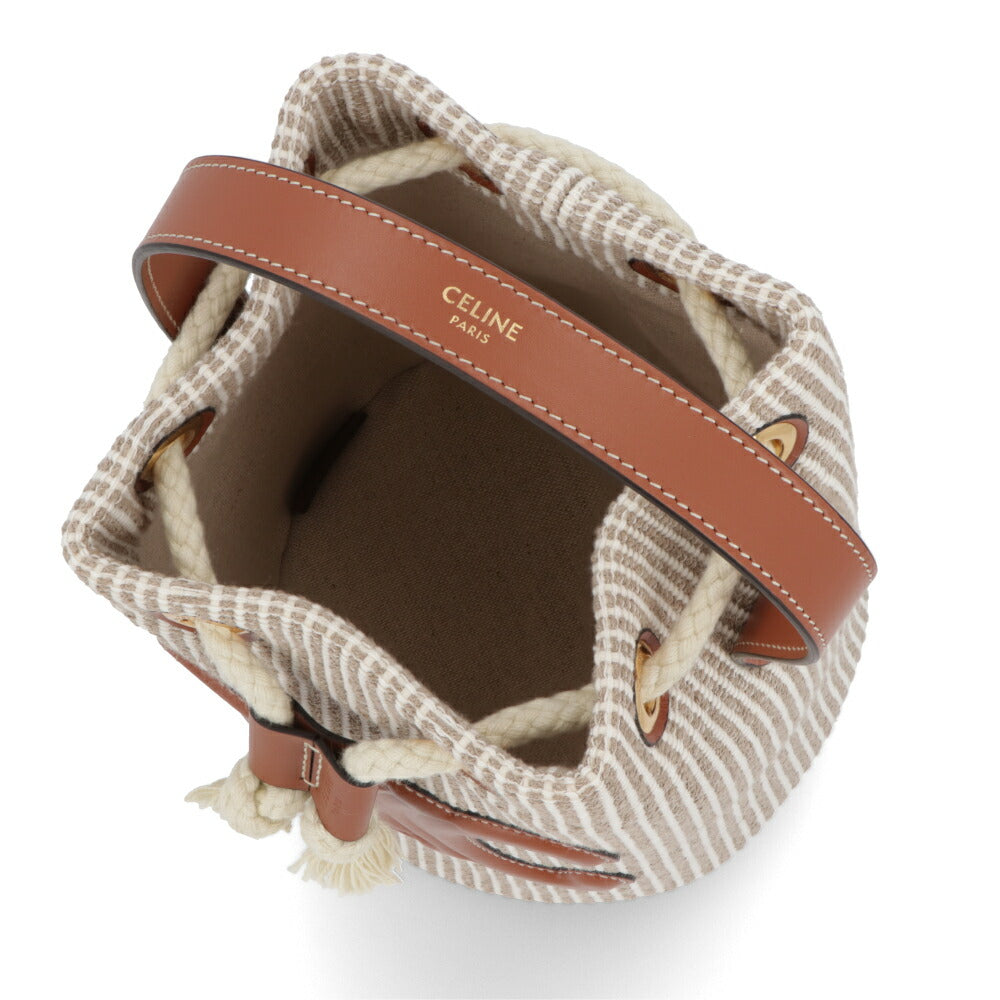 セリーヌ CELINE バッグ ハンドバッグ レディース TEEN DRAWSTRING ティーン ドローストリング ベージュ コットン ポリエステル レーヨン Triomphe トリオンフ バケットバッグ ストライプ 鞄 Beige 19653 2FEA