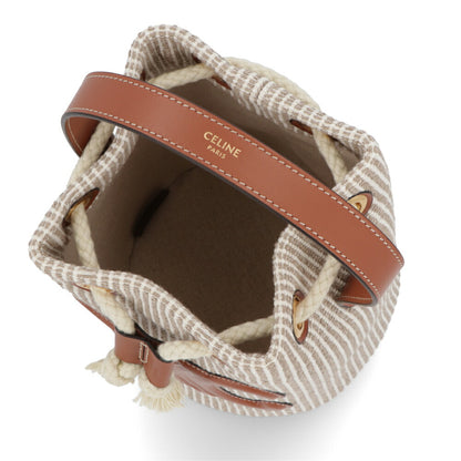 セリーヌ CELINE バッグ ハンドバッグ レディース TEEN DRAWSTRING ティーン ドローストリング ベージュ コットン ポリエステル レーヨン Triomphe トリオンフ バケットバッグ ストライプ 鞄 Beige 19653 2FEA