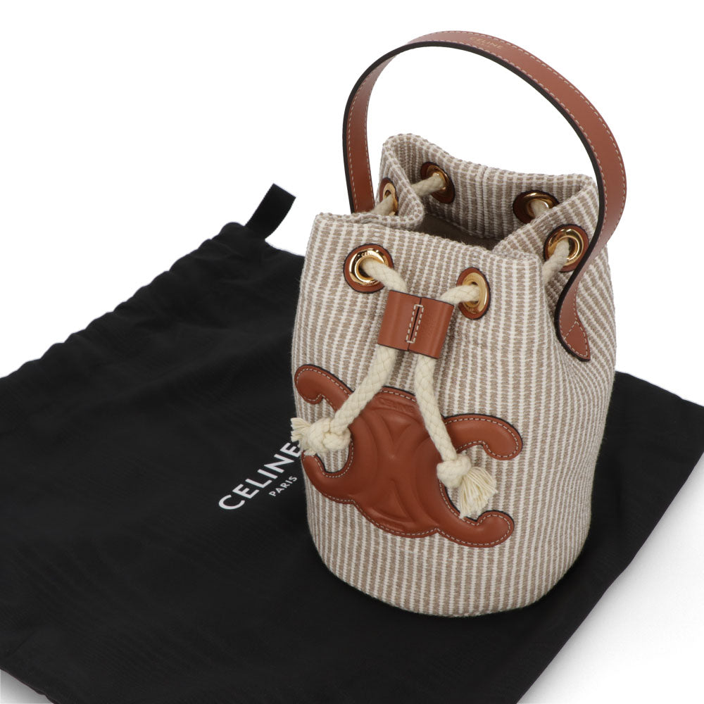 セリーヌ CELINE バッグ ハンドバッグ レディース TEEN DRAWSTRING ティーン ドローストリング ベージュ コットン ポリエステル レーヨン Triomphe トリオンフ バケットバッグ ストライプ 鞄 Beige 19653 2FEA