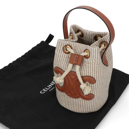 セリーヌ CELINE バッグ ハンドバッグ レディース TEEN DRAWSTRING ティーン ドローストリング ベージュ コットン ポリエステル レーヨン Triomphe トリオンフ バケットバッグ ストライプ 鞄 Beige 19653 2FEA