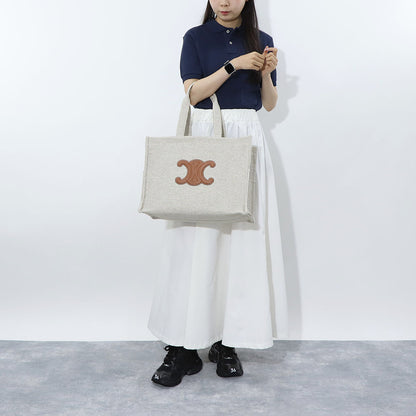 セリーヌ CELINE バッグ トートバッグ レディース Large Cabas ラージ カバ ベージュ×ブラウン ヴァージンウール ポリエステル アクリル トリオンフ レザー ストライプ 鞄 Beige A4 大容量 19676 2FEE
