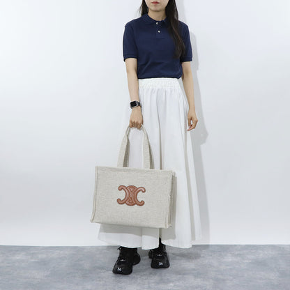 セリーヌ CELINE バッグ トートバッグ レディース Large Cabas ラージ カバ ベージュ×ブラウン ヴァージンウール ポリエステル アクリル トリオンフ レザー ストライプ 鞄 Beige A4 大容量 19676 2FEE