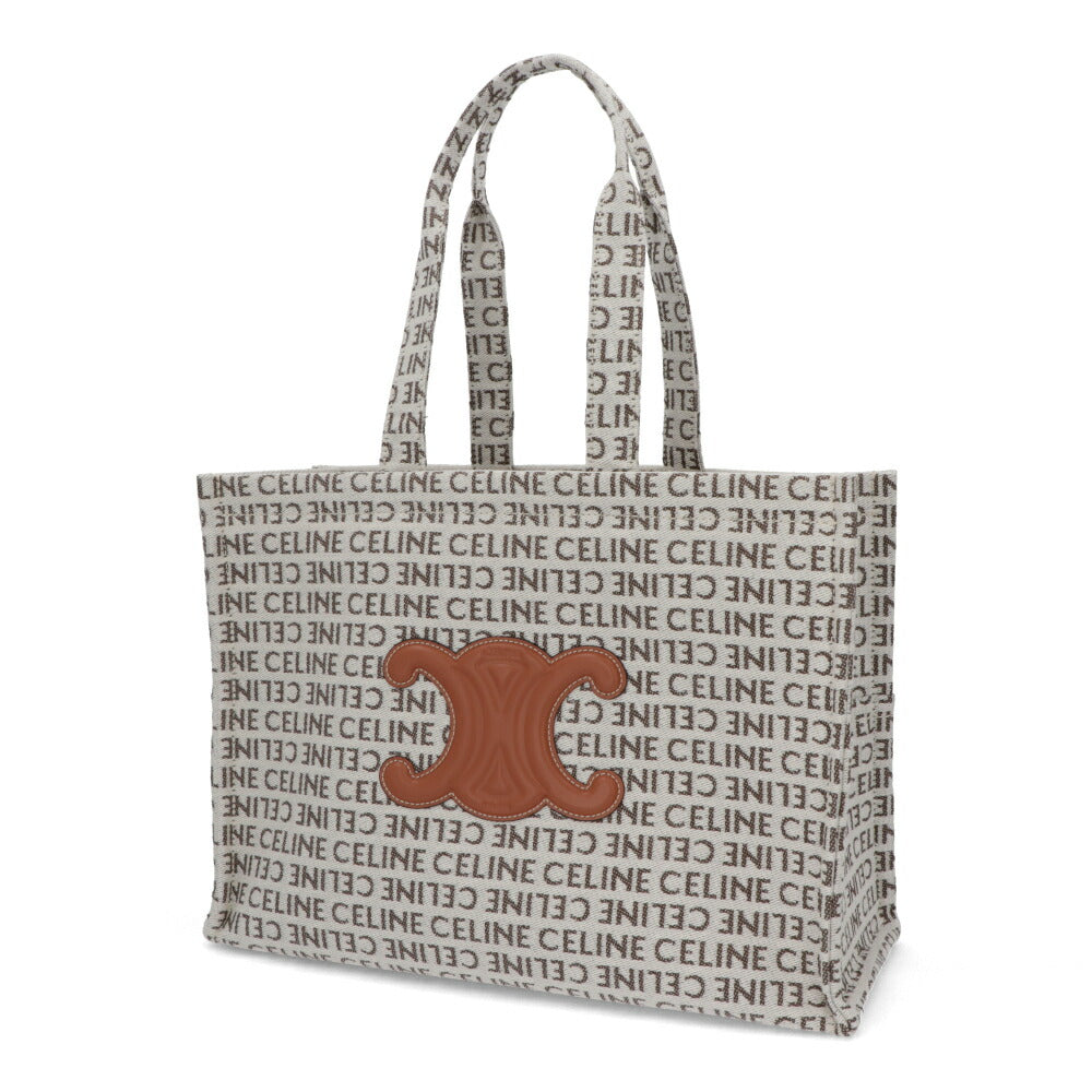 セリーヌ CELINE バッグ トートバッグ レディース Large Cabas ラージ カバ ホワイト×ブラウン コットン レーヨン ロゴ トリオンフ テキスタイル 鞄 Natural Tan A4 大容量 19676 2FEF