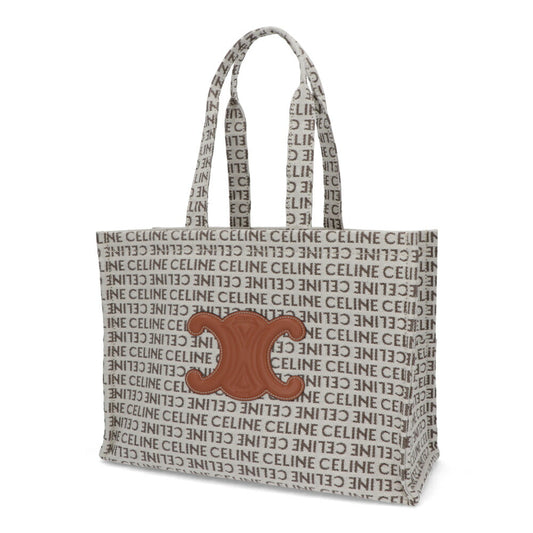 セリーヌ CELINE バッグ トートバッグ レディース Large Cabas ラージ カバ ホワイト×ブラウン コットン レーヨン ロゴ トリオンフ テキスタイル 鞄 Natural Tan A4 大容量 19676 2FEF