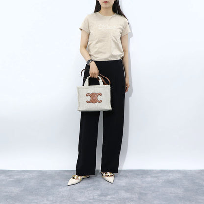 セリーヌ CELINE バッグ ハンドバッグ レディース Small Cabas スモール カバ タイス ベージュ×ブラウン系 テキスタイル カーフスキン ショルダーバッグ 2way 鞄 Triomphe トリオンフ ストライプ Beige 19916 2FEE