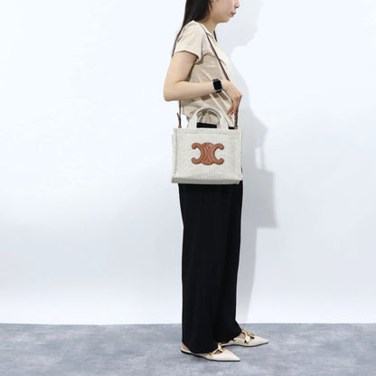 セリーヌ CELINE バッグ ハンドバッグ レディース Small Cabas スモール カバ タイス ベージュ×ブラウン系 テキスタイル カーフスキン ショルダーバッグ 2way 鞄 Triomphe トリオンフ ストライプ Beige 19916 2FEE
