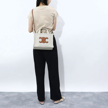 セリーヌ CELINE バッグ ハンドバッグ レディース Small Cabas スモール カバ タイス ベージュ×ブラウン系 テキスタイル カーフスキン ショルダーバッグ 2way 鞄 Triomphe トリオンフ ストライプ Beige 19916 2FEE