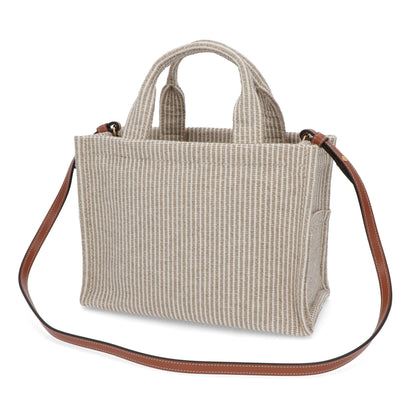 セリーヌ CELINE バッグ ハンドバッグ レディース Small Cabas スモール カバ タイス ベージュ×ブラウン系 テキスタイル カーフスキン ショルダーバッグ 2way 鞄 Triomphe トリオンフ ストライプ Beige 19916 2FEE