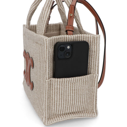 セリーヌ CELINE バッグ ハンドバッグ レディース Small Cabas スモール カバ タイス ベージュ×ブラウン系 テキスタイル カーフスキン ショルダーバッグ 2way 鞄 Triomphe トリオンフ ストライプ Beige 19916 2FEE