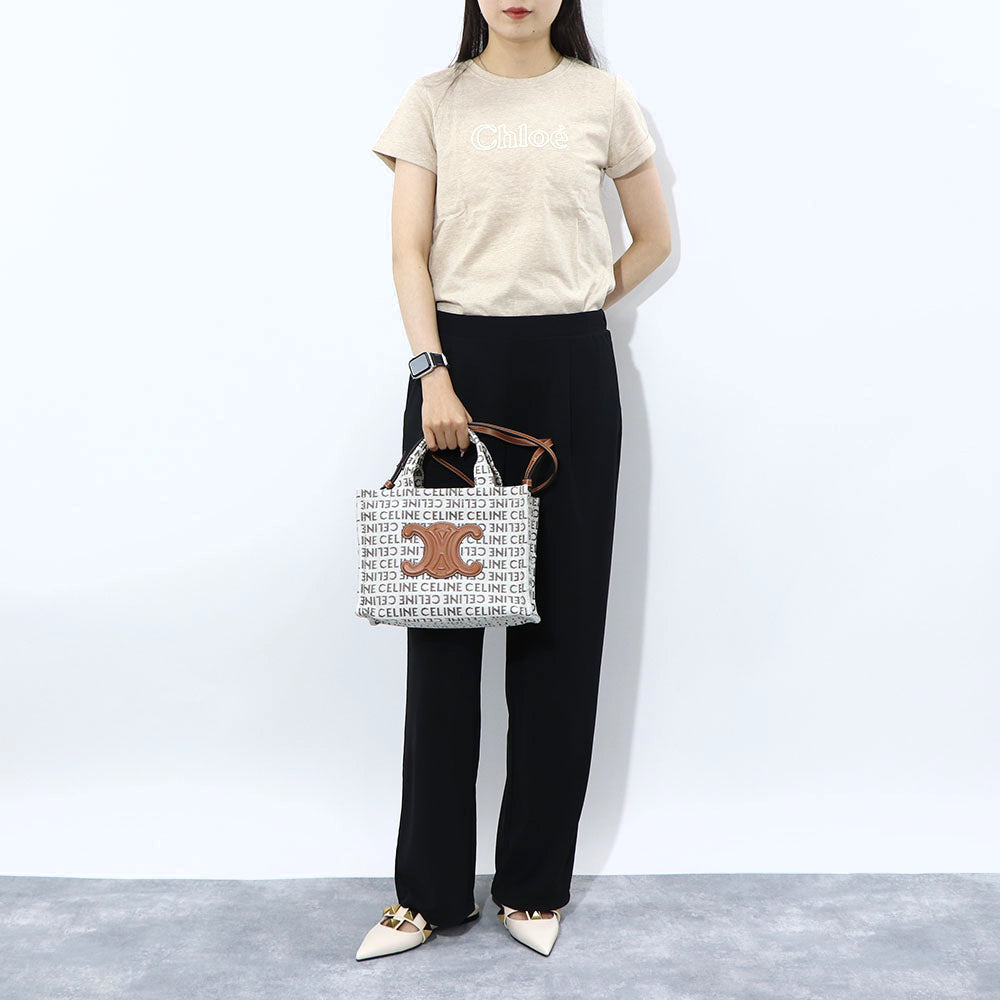 セリーヌ CELINE バッグ ハンドバッグ レディース Small Cabas Tice スモール カバ タイス オフホワイト テキスタイル カーフスキン ロゴ 総柄 トリオンフ ショルダーバッグ 2way 鞄 Natural Tan 19916 2FEF
