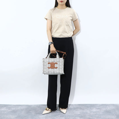 セリーヌ CELINE バッグ ハンドバッグ レディース Small Cabas Tice スモール カバ タイス オフホワイト テキスタイル カーフスキン ロゴ 総柄 トリオンフ ショルダーバッグ 2way 鞄 Natural Tan 19916 2FEF