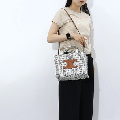 セリーヌ CELINE バッグ ハンドバッグ レディース Small Cabas Tice スモール カバ タイス オフホワイト テキスタイル カーフスキン ロゴ 総柄 トリオンフ ショルダーバッグ 2way 鞄 Natural Tan 19916 2FEF