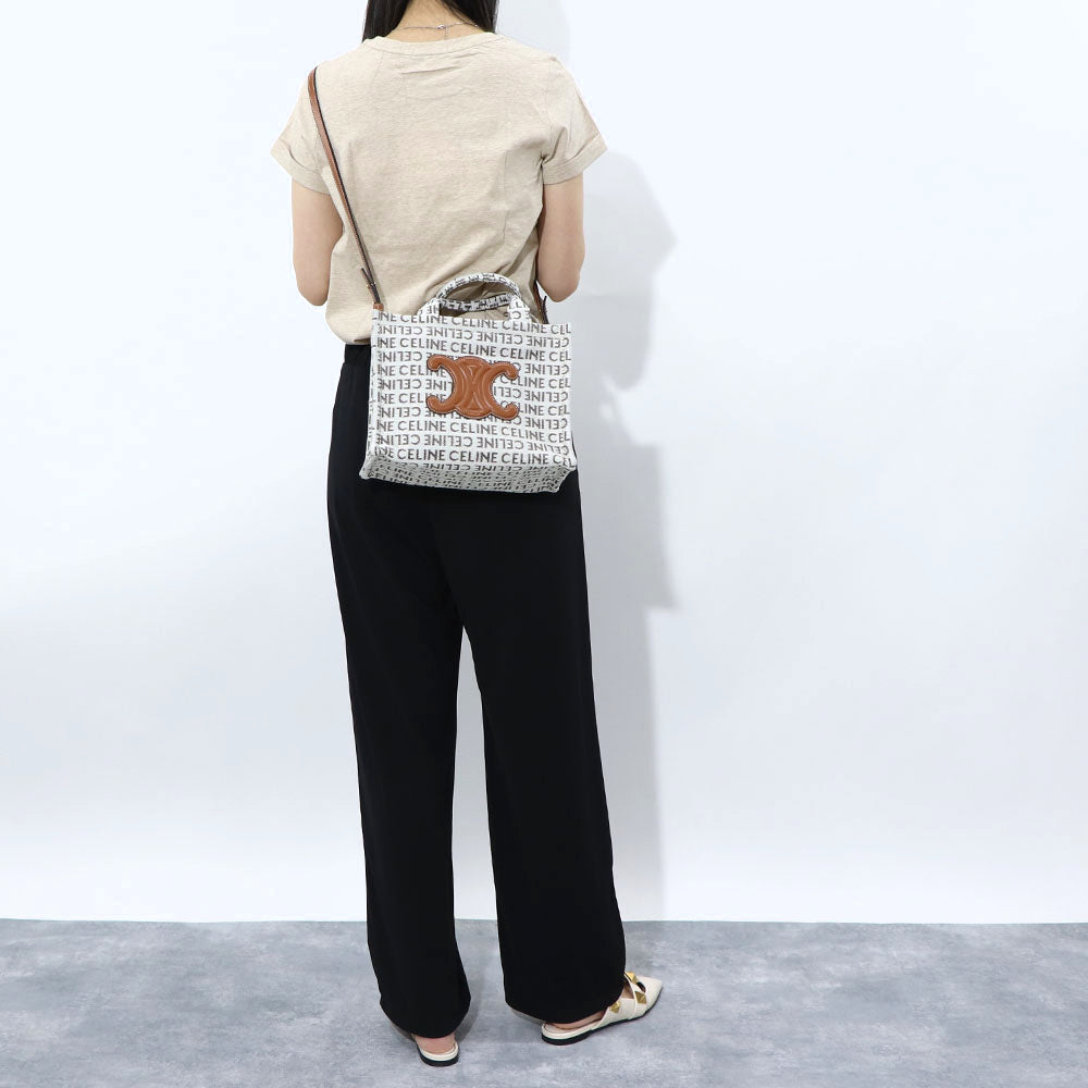 セリーヌ CELINE バッグ ハンドバッグ レディース Small Cabas Tice スモール カバ タイス オフホワイト テキスタイル カーフスキン ロゴ 総柄 トリオンフ ショルダーバッグ 2way 鞄 Natural Tan 19916 2FEF