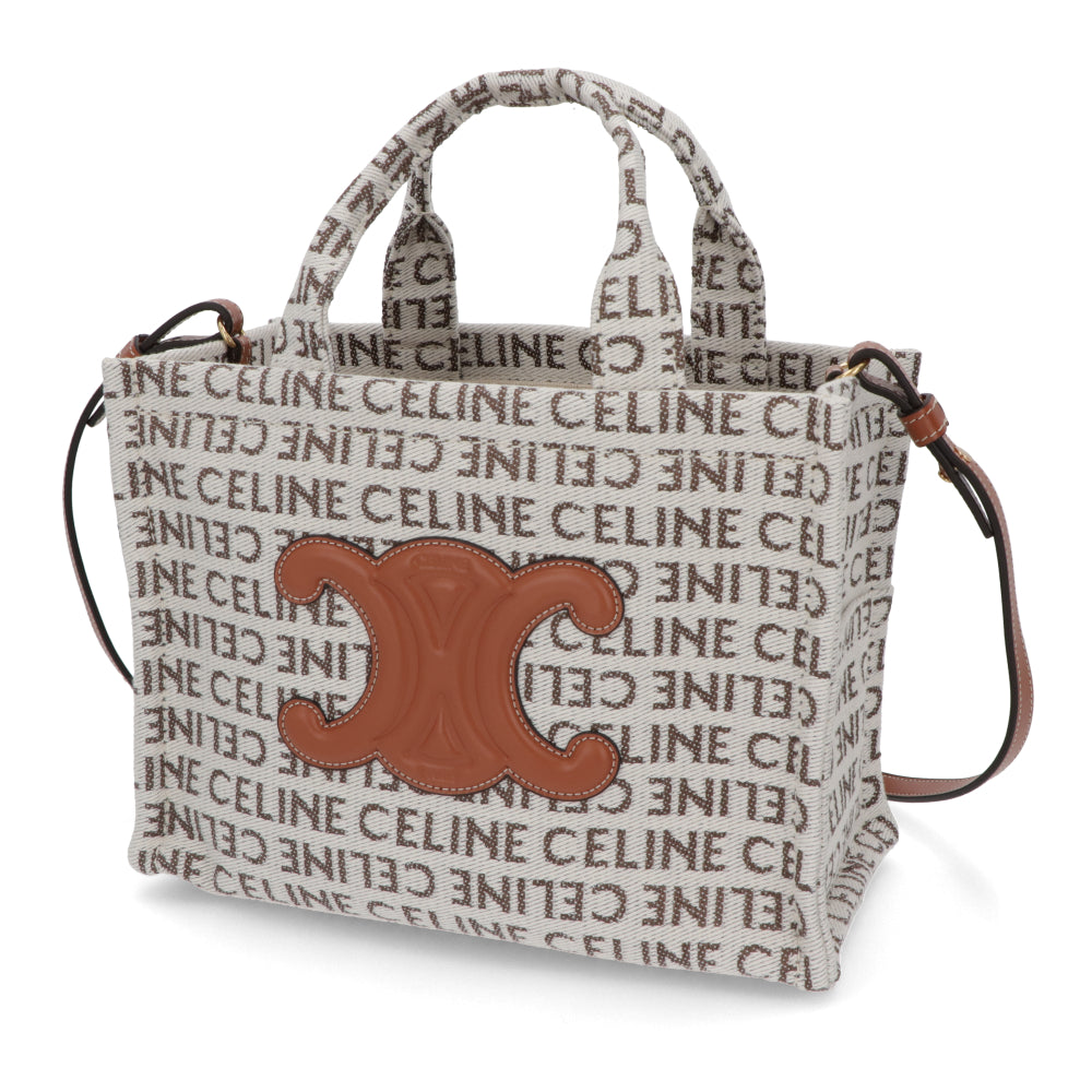 セリーヌ CELINE バッグ ハンドバッグ レディース Small Cabas Tice スモール カバ タイス オフホワイト テキスタイル カーフスキン ロゴ 総柄 トリオンフ ショルダーバッグ 2way 鞄 Natural Tan 19916 2FEF