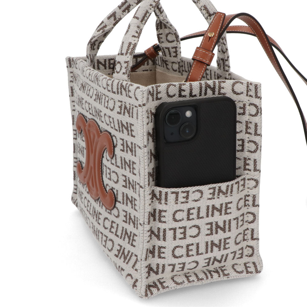 セリーヌ CELINE バッグ ハンドバッグ レディース Small Cabas Tice スモール カバ タイス オフホワイト テキスタイル カーフスキン ロゴ 総柄 トリオンフ ショルダーバッグ 2way 鞄 Natural Tan 19916 2FEF