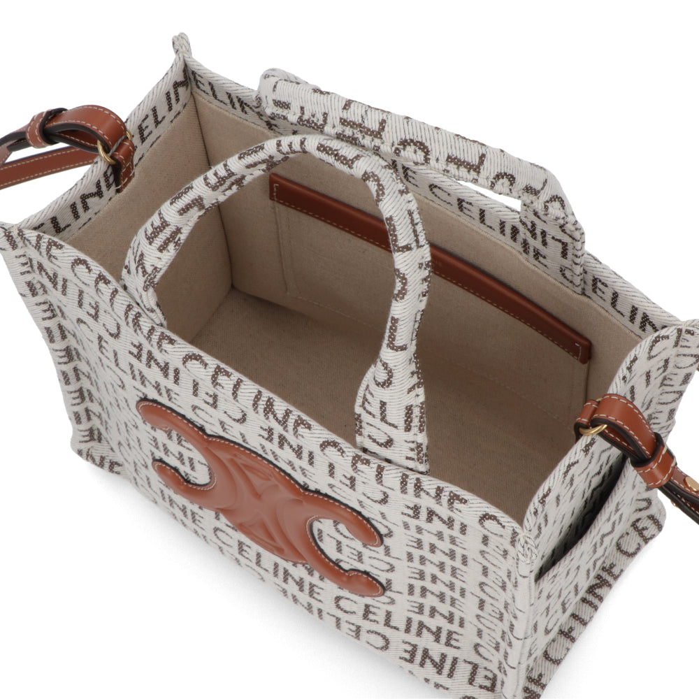 セリーヌ CELINE バッグ ハンドバッグ レディース Small Cabas Tice スモール カバ タイス オフホワイト テキスタイル カーフスキン ロゴ 総柄 トリオンフ ショルダーバッグ 2way 鞄 Natural Tan 19916 2FEF