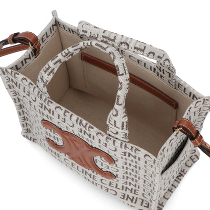 セリーヌ CELINE バッグ ハンドバッグ レディース Small Cabas Tice スモール カバ タイス オフホワイト テキスタイル カーフスキン ロゴ 総柄 トリオンフ ショルダーバッグ 2way 鞄 Natural Tan 19916 2FEF