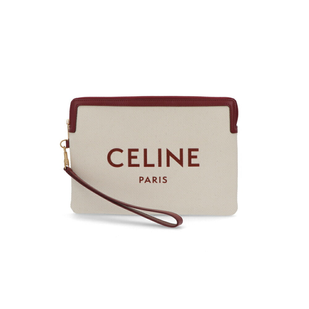 CELINE クラッチバッグ アイボリー×ボルドー コットン クラッチバッグ ポーチ 10J502ECW