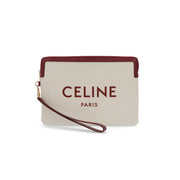 CELINE クラッチバッグ アイボリー×ボルドー コットン クラッチバッグ ポーチ 10J502ECW