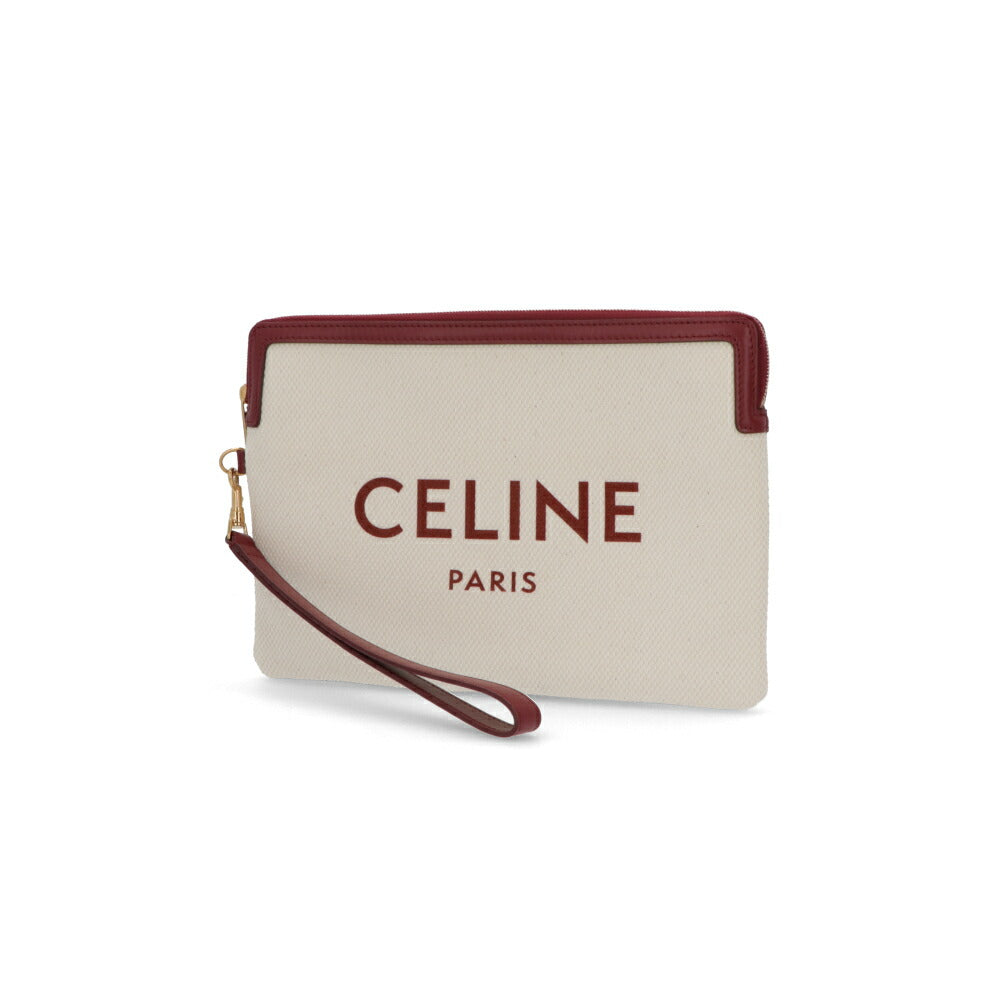 CELINE クラッチバッグ アイボリー×ボルドー コットン クラッチバッグ ポーチ 10J502ECW