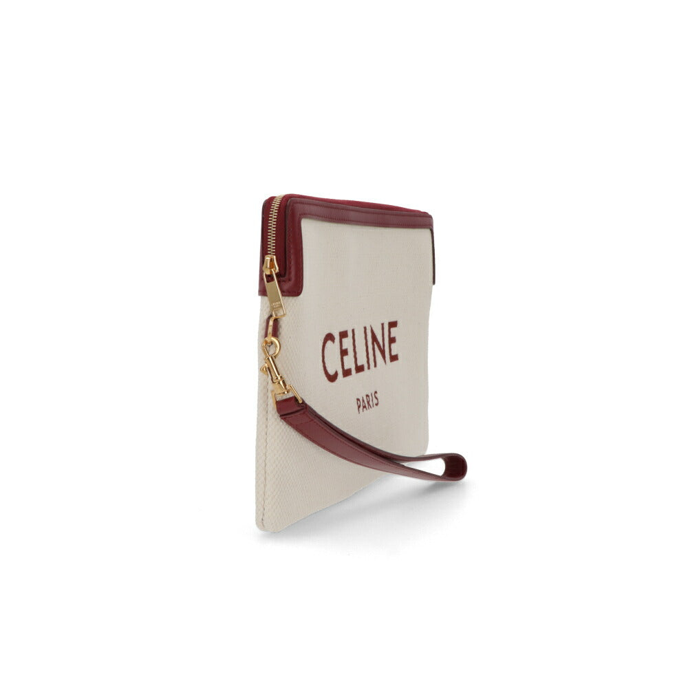 CELINE クラッチバッグ アイボリー×ボルドー コットン クラッチバッグ ポーチ 10J502ECW
