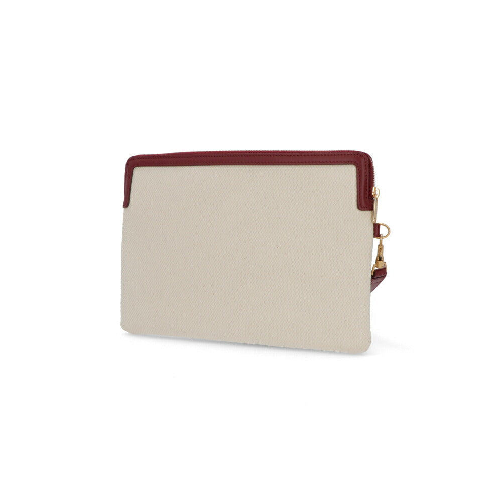 CELINE クラッチバッグ アイボリー×ボルドー コットン クラッチバッグ ポーチ 10J502ECW
