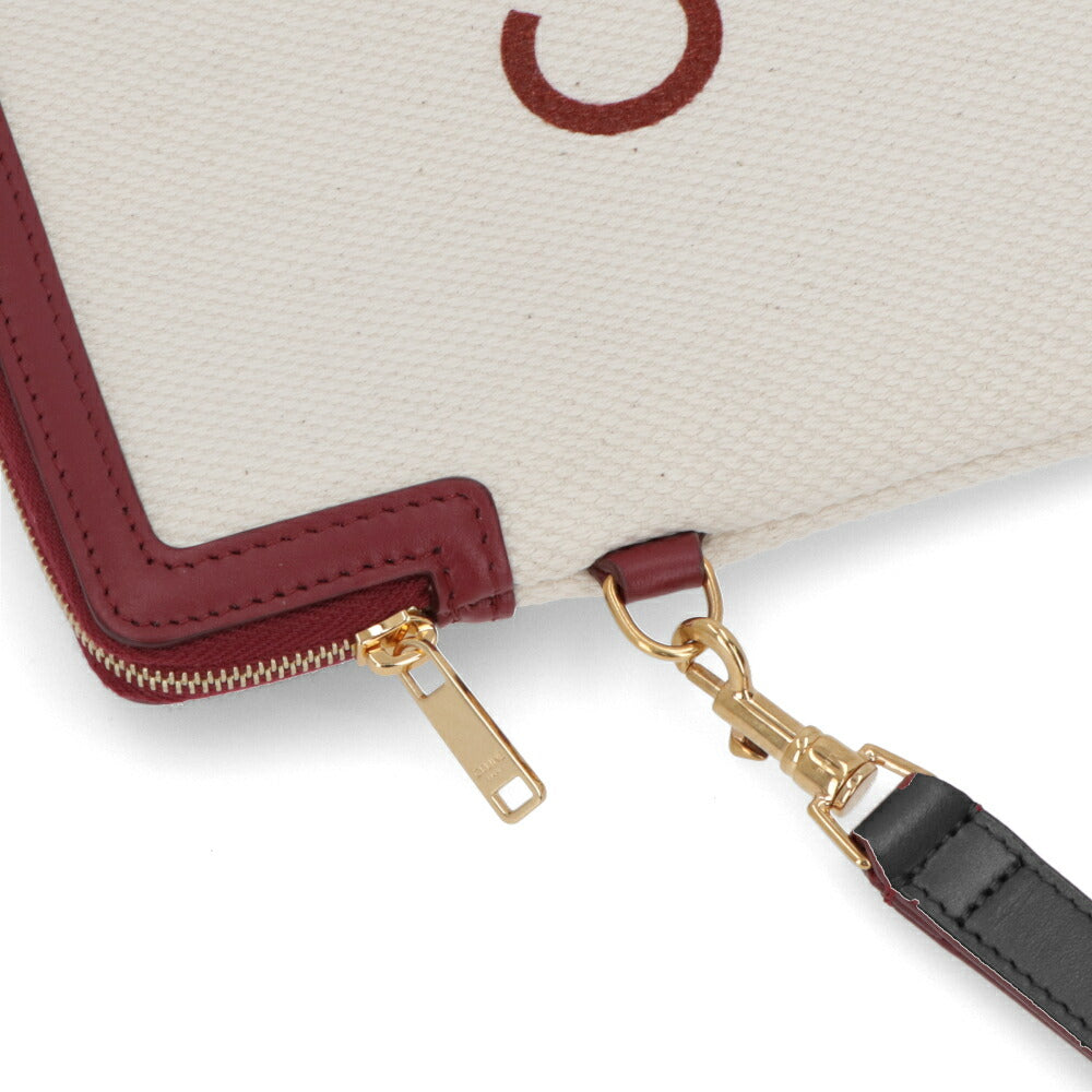 CELINE クラッチバッグ アイボリー×ボルドー コットン クラッチバッグ ポーチ 10J502ECW
