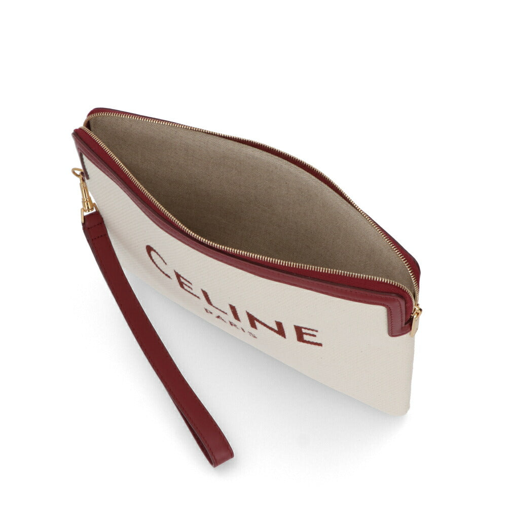 CELINE クラッチバッグ アイボリー×ボルドー コットン クラッチバッグ ポーチ 10J502ECW