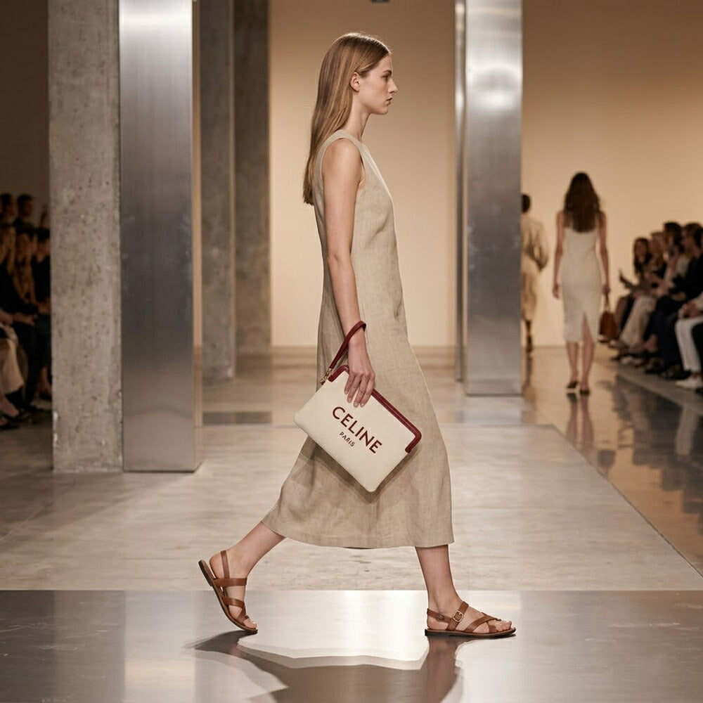 CELINE クラッチバッグ アイボリー×ボルドー コットン クラッチバッグ ポーチ 10J502ECW