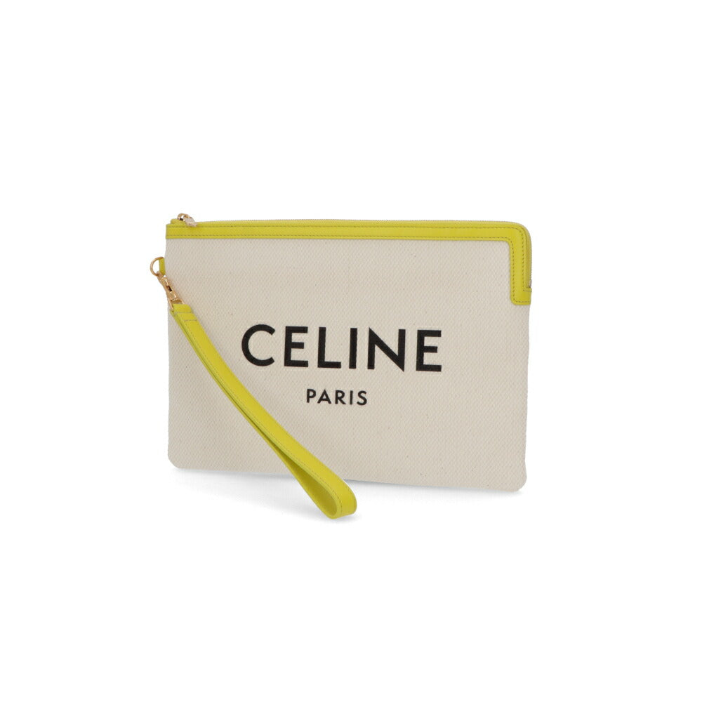 CELINE クラッチバッグ アイボリー×イエロー キャンバス クラッチバッグ ポーチ 10E632ECW